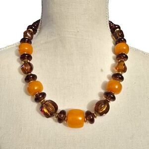 Amber Necklace Beaded Five Butterscotch Chunky Amber Beads Vintage 18" SKU2365